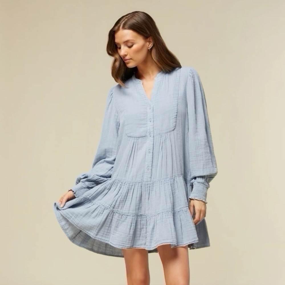 Rachel Parcell Gauze V-neck Dress Navy Chambray